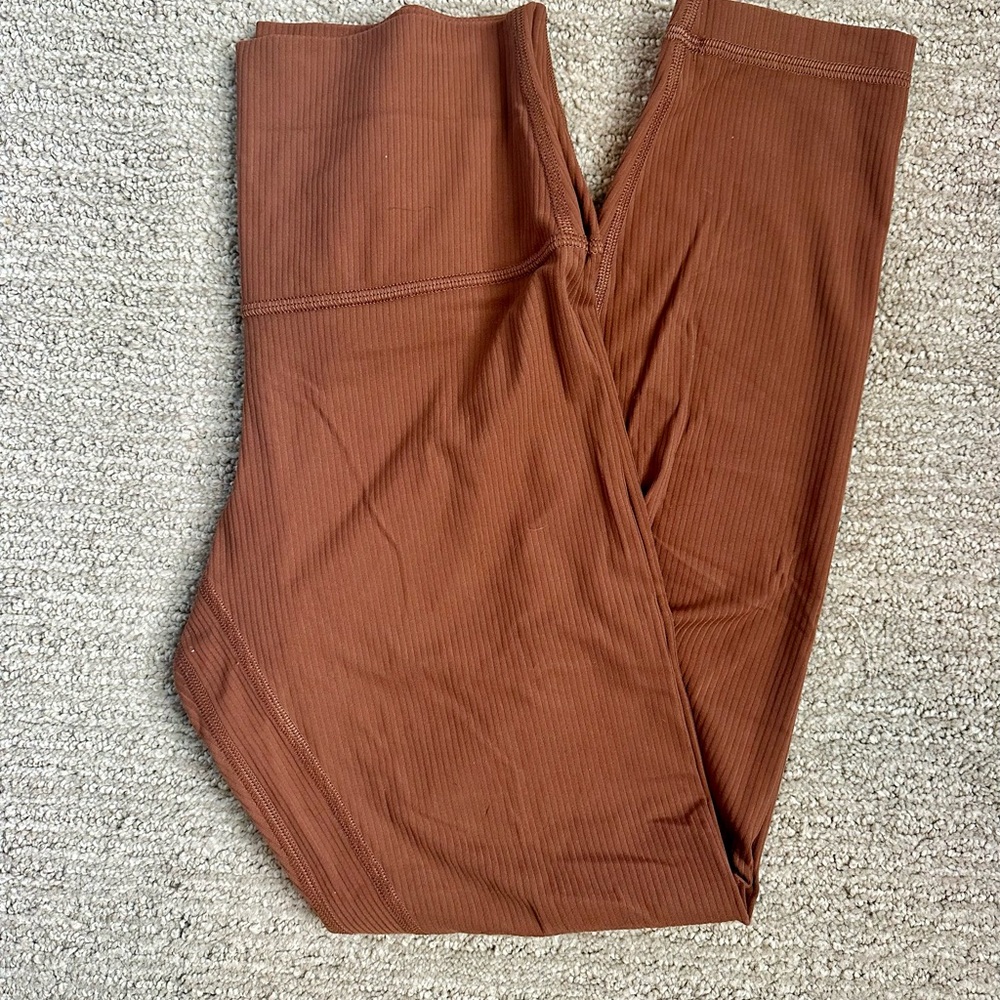 High-Waist Ribbed Brown Women's Leggings